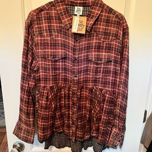 Ivy Jane plaid peplum button down pearl snap shacket- NWT